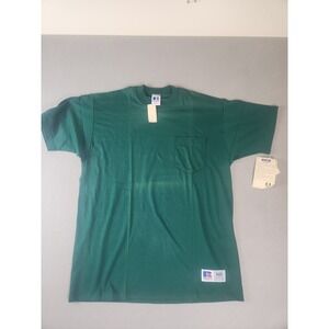 Vintage Russell Athletic Pocket T-Shirt Med Green USA Made Blank Workwear Tee
